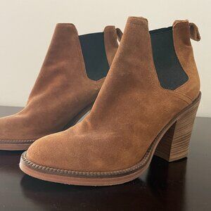 maje brown suede pull on boots, size 40